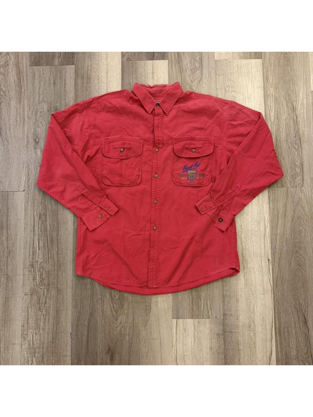 Vintage Bugle boy Red button up shirt size Large w/ embroidered details #skater